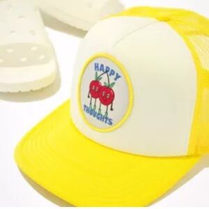 NWOT American Eagle Yellow and White Trucker Hat with Cherry Patch